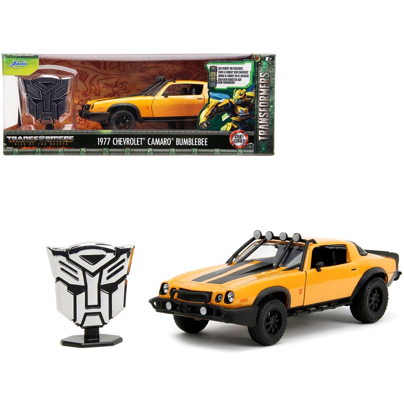 1977 Chevrolet Camaro Off-Road Version “Bumblebee” Yellow Metallic with Black Stripes and Transformers Logo Diecast Statue “Transformers: Rise of the Beasts” (2023) Movie “Hollywood Rides” Series 1/24 Diecast Model Car by Jada