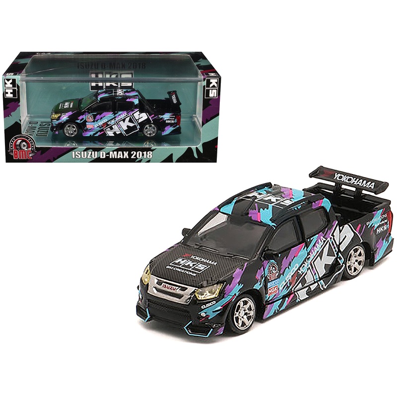Isuzu D-Max Lowrider Pickup Truck RHD (Right Hand Drive) “HKS” Black with Graphics “Thailand Diecast Expo 2025” 1/64 Diecast Model Car by BM Creations