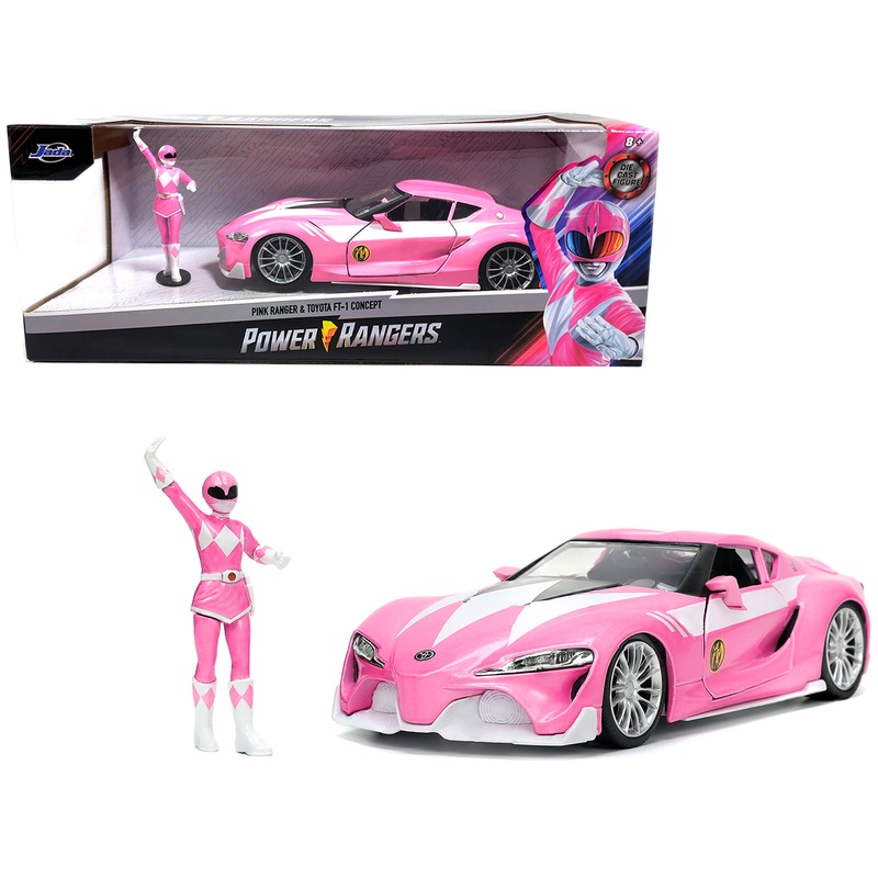 Toyota FT-1 Concept Pink Metallic and Pink Ranger Diecast Figurine “Power Rangers” “Hollywood Rides” Series 1/24 Diecast Model Car by Jada