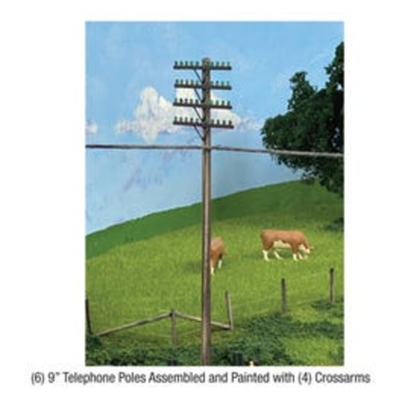 Atlas 66930 O O 6″ TELEPHONE POLES ASSEMBLED & PAINTED W/ 4 CROSSARMS [6]