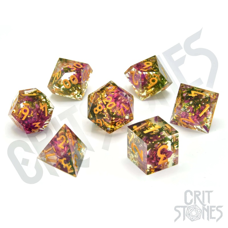 CritStones –  Resin RPG Dice Set – Sunlit Garden (Sharp Edge)