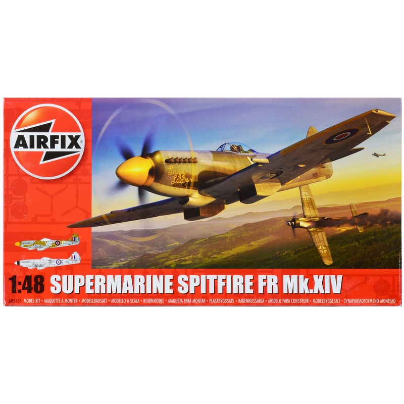 Level 2 Model Kit Supermarine Spitfire FR Mk.XIV Fighter Aircraft with 2 Scheme Options 1/48 Plastic Model Kit by Airfix