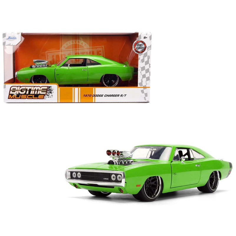 1970 Dodge Charger R/T Bright Green with Black Tail Stripe “Bigtime Muscle” Series 1/24 Diecast Model Car by Jada