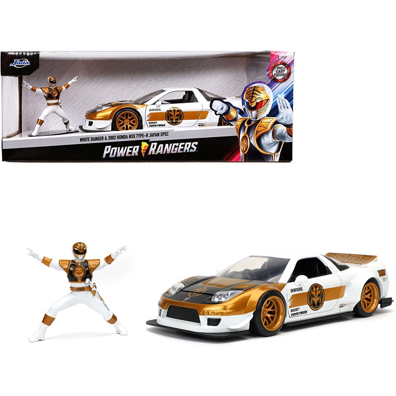 2002 Honda NSX Type-R Japan Spec RHD (Right Hand Drive) and White Ranger Diecast Figurine “Power Rangers” 1/24 Diecast Model Car by Jada