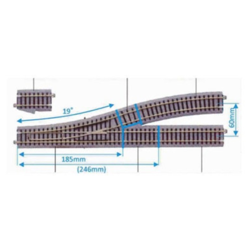 Kato 2-852 HO Scale Left Turnout With 550mm (21 5/8) Radius Curve