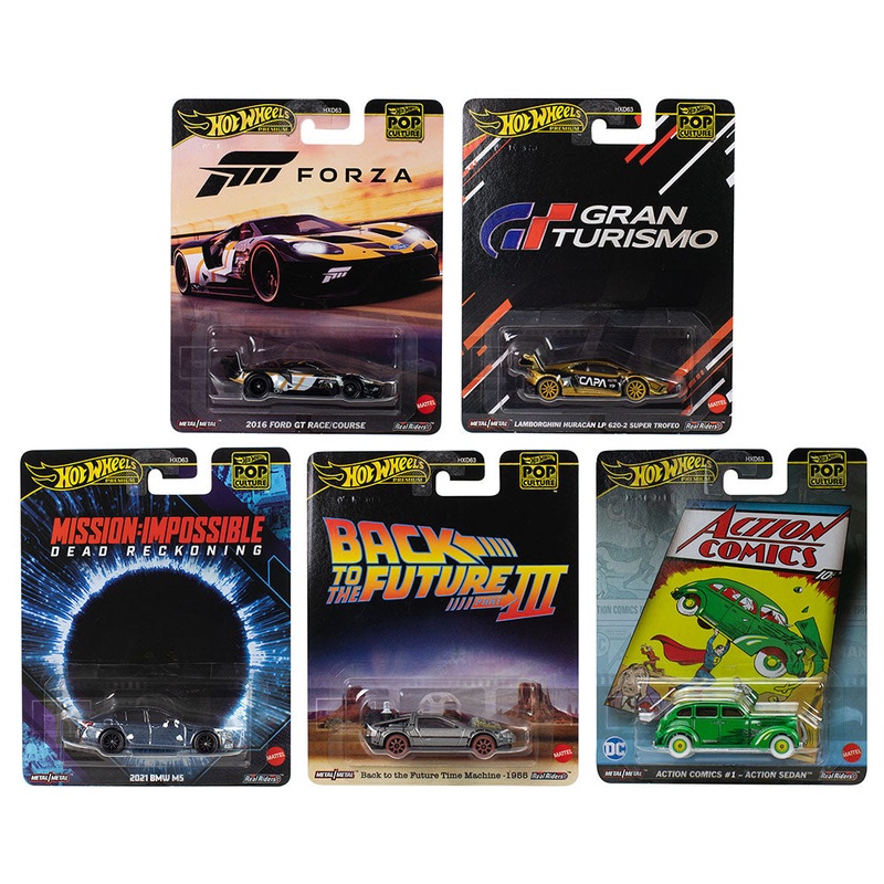 “Pop Culture 2025” 5 piece Set L “Premium Series” Diecast Model Cars by Hot Wheels