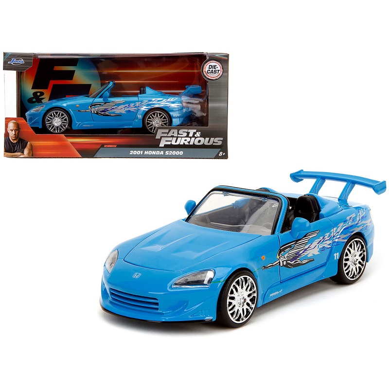2001 Honda S2000 Convertible Blue with Graphics “Fast & Furious Remix” Series 1/24 Diecast Model Car by Jada