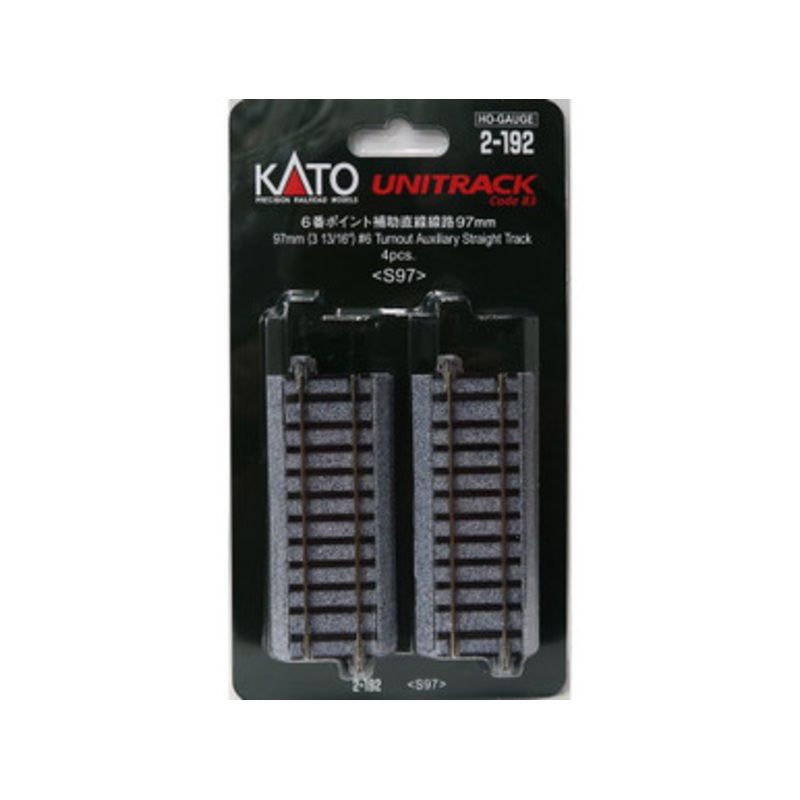 Kato 2-192 HO Unitrack 97mm (3 13/16″) #6 Turnout Auxiliary Straight Track 4-Pack