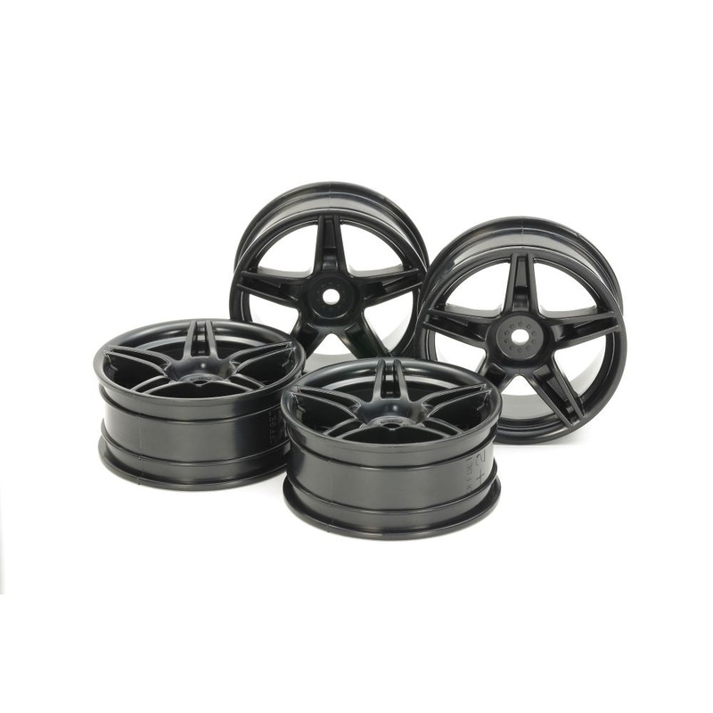 Tamiya – Medium-Narrow Twin 5-Spoke Black Wheels (+2 Offset)