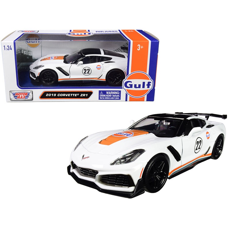 2019 Chevrolet Corvette ZR1 #22 “Gulf Oil” White with Orange Stripes and Black Top 1/24 Diecast Model Car by Motormax