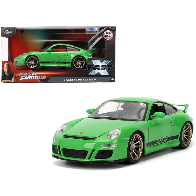 Porsche 911 GT3 (997) Green with Black Accents “Fast X” (2023) Movie “Fast & Furious” Series 1/24 Diecast Model Car by Jada