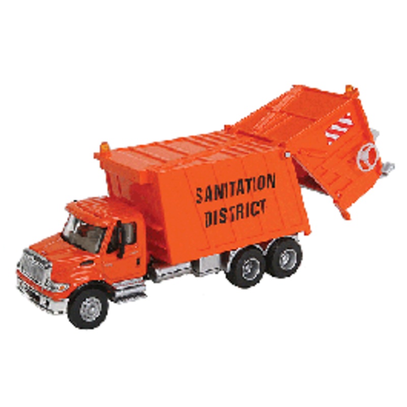 Walthers 949-11770 International 7600 Garbage Truck – Assembled — Sanitation District (orange)
