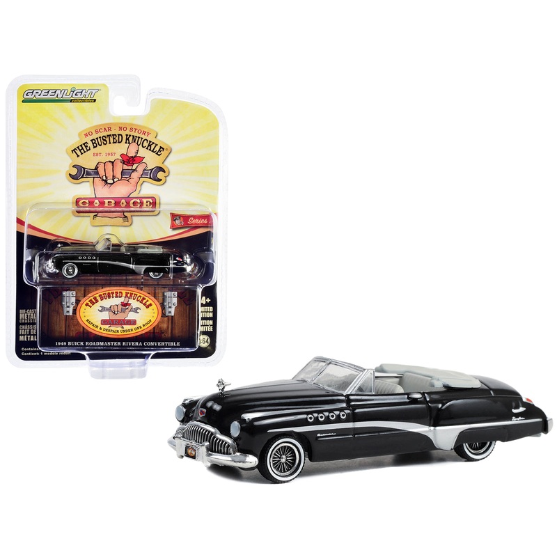 1949 Buick Roadmaster Rivera Convertible Black “Busted Knuckle Garage Car Detailing” “Busted Knuckle Garage” Series 2 1/64 Diecast Model Car by Greenlight