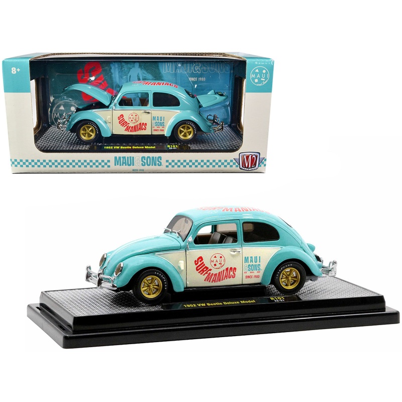 1952 Volkswagen Beetle Deluxe Model Light Blue and Wimbledon White Maui & Sons Limited Edition to 3850 pieces Worldwide 1/24 Diecast Model Car by M2 Machines
