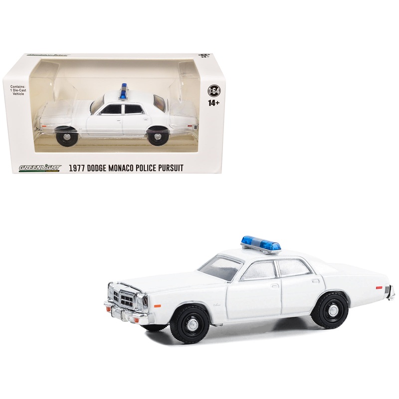 1977-78 Dodge Monaco Police Pursuit White with Light Bar “Hot Pursuit – Hobby Exclusive” Series 1/64 Diecast Model Car by Greenlight