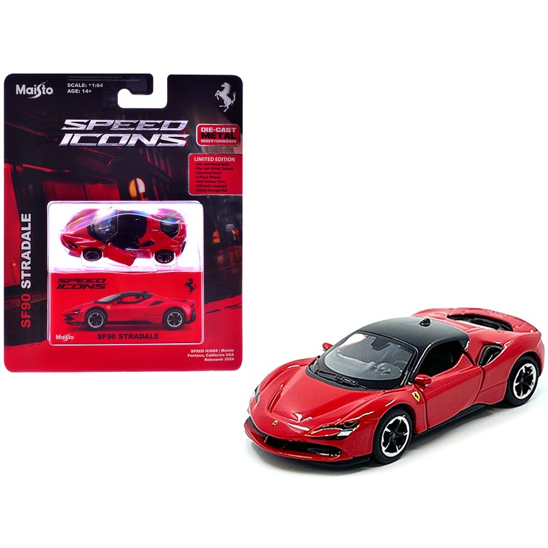 Ferrari SF90 Stradale Red with Black Top “Speed Icons” Series 1/64 Diecast Model Car by Maisto