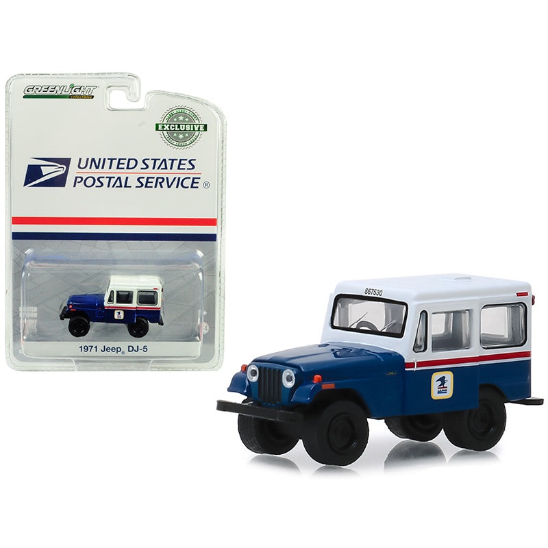 1971 Jeep DJ-5 Blue and White “United States Postal Service” (USPS) “Hobby Exclusive” 1/64 Diecast Model Car by Greenlight