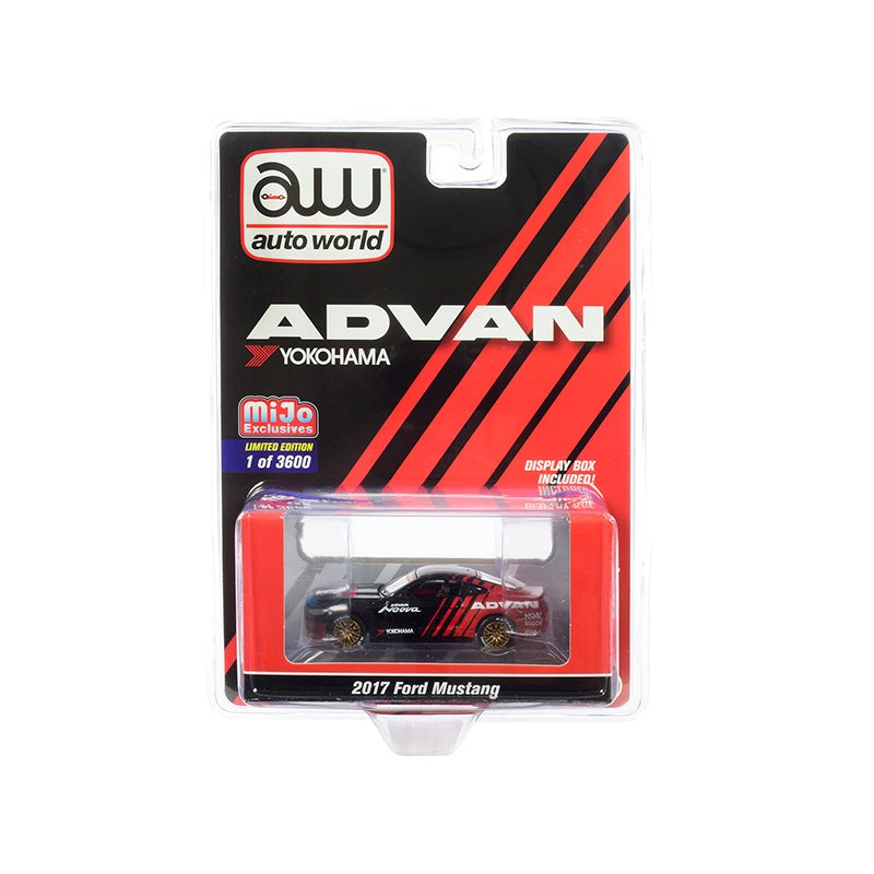 2017 Ford Mustang “ADVAN Yokohama” Red and Black Limited Edition to 3600 pieces Worldwide 1/64 Diecast Model Car by Auto World