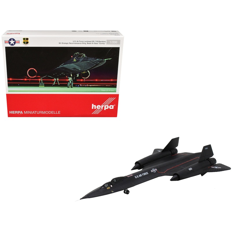 Lockheed SR-71B Blackbird Stealth Aircraft “9th Strategic Reconnaissance Wing Beale Air Base Gumby” United States Air Force 1/200 Diecast Model Airplane by Herpa
