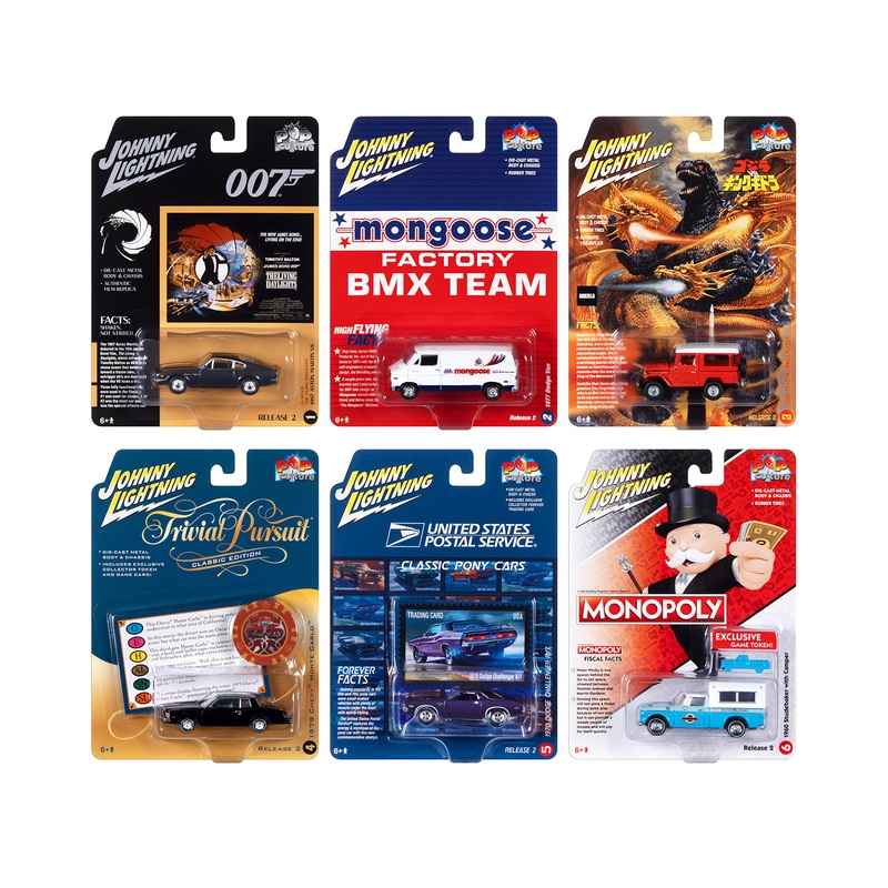 Pop Culture 2023 Set of 6 Cars Release 2 1/64 Diecast Model Cars by Johnny Lightning