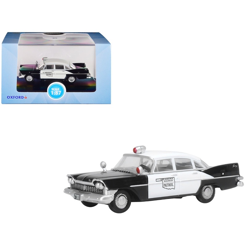 1959 Plymouth Savoy Black and White “Oklahoma Highway Patrol” 1/87 (HO) Scale Diecast Model Car by Oxford Diecast