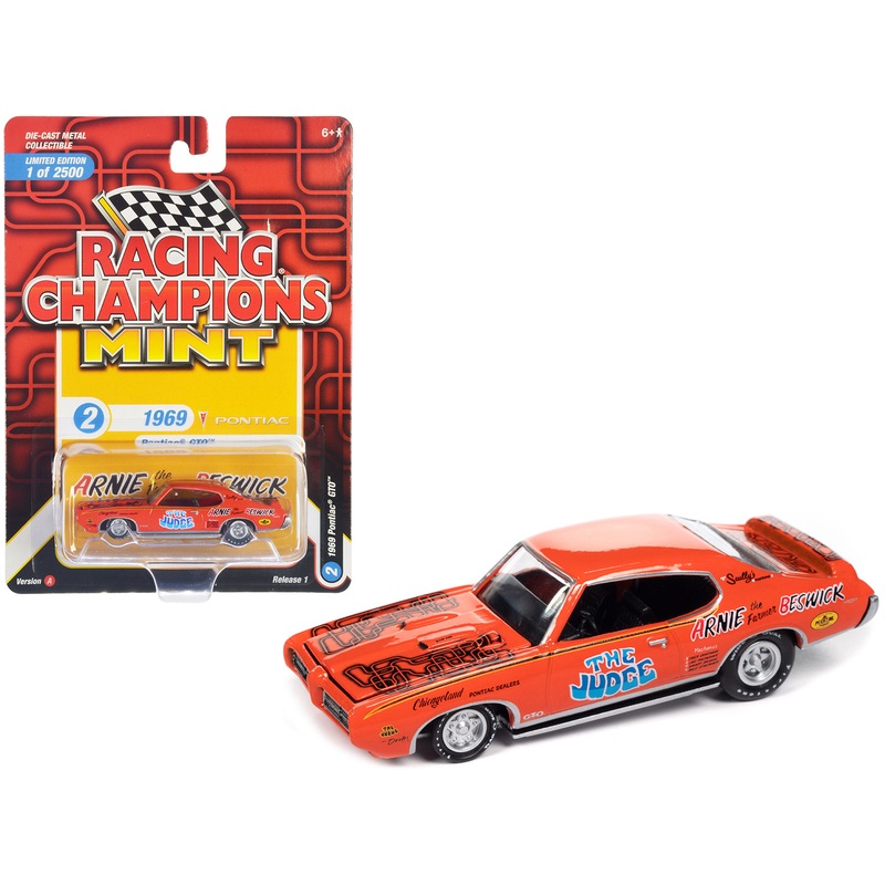 1969 Pontiac GTO Orange with Graphics “The Judge – Arnie ‘The Farmer’ Beswick” “Racing Champions Mint 2023” Release 1 Limited Edition to 2500 pieces Worldwide 1/64 Diecast Model Car by Racing Champions