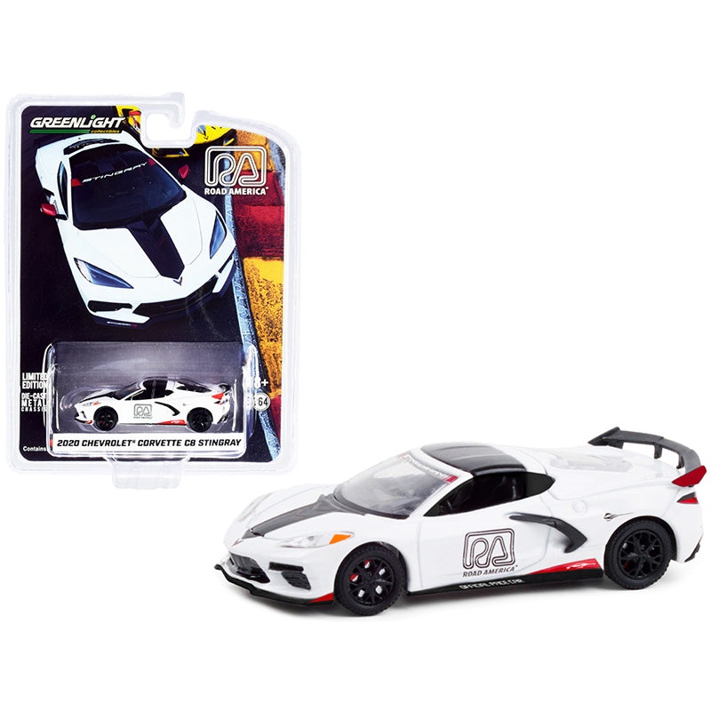 2020 Chevrolet Corvette C8 Stingray White and Black “Road America Official Pace Car” “Hobby Exclusive” 1/64 Diecast Model Car by Greenlight