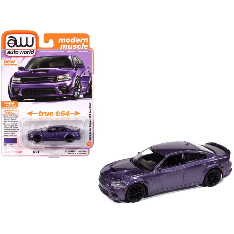 2023 Dodge Charger R/T Scat Pack Plum Crazy Metallic “Modern Muscle” Series 1/64 Diecast Model Car by Auto World