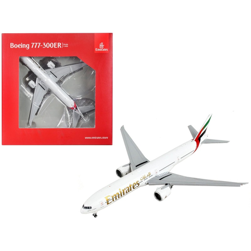Boeing 777-300ER Commercial Aircraft with Flaps Down “Emirates Airlines” White with Striped Tail 1/400 Diecast Model Airplane by GeminiJets