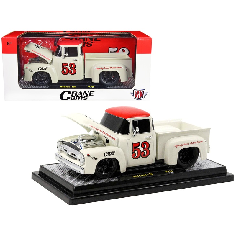 1956 Ford F-100 Pickup Truck Wimbledon White with Red Top “Crane Cams” Limited Edition to 6150 pieces Worldwide 1/24 Diecast Model Car by M2 Machines