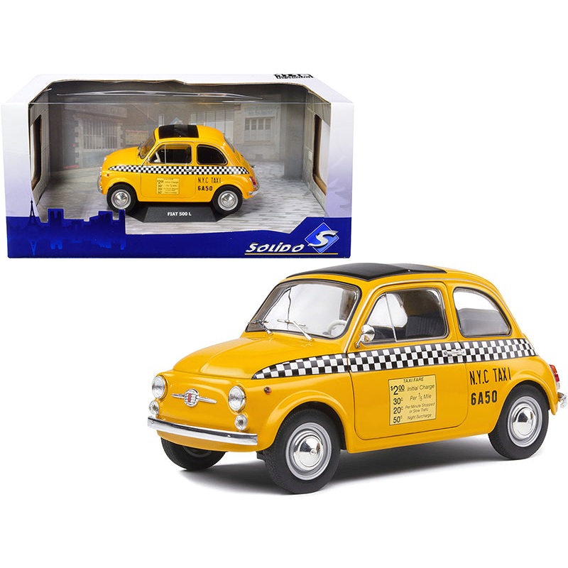 1965 Fiat 500 L “NYC Taxi” New York City Yellow 1/18 Diecast Model Car by Solido