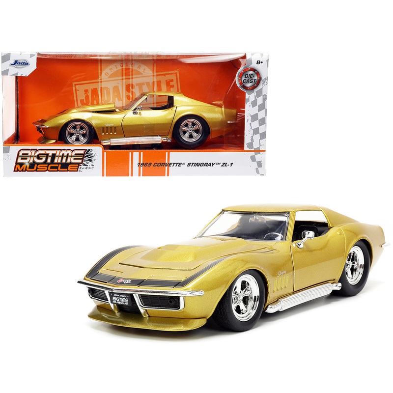 1969 Chevrolet Corvette Stingray ZL-1 Gold Metallic with Black Stripe “Bigtime Muscle” Series 1/24 Diecast Model Car by Jada