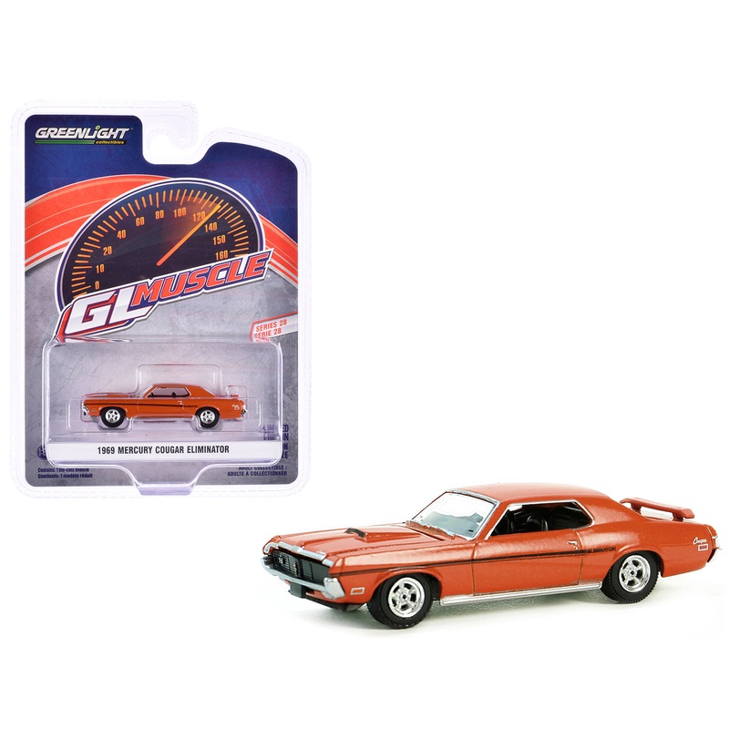 1969 Mercury Cougar Eliminator Competition Orange with Black Stripes “GreenLight Muscle” Series 28 1/64 Diecast Model Car by Greenlight