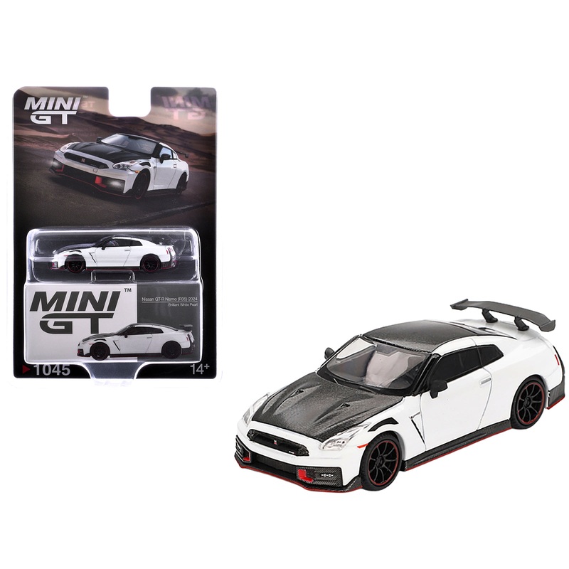2024 Nissan GT-R Nismo (R35) Brilliant White Pearl with Carbon Hood and Top Limited Edition 1/64 Diecast Model Car by Mini GT