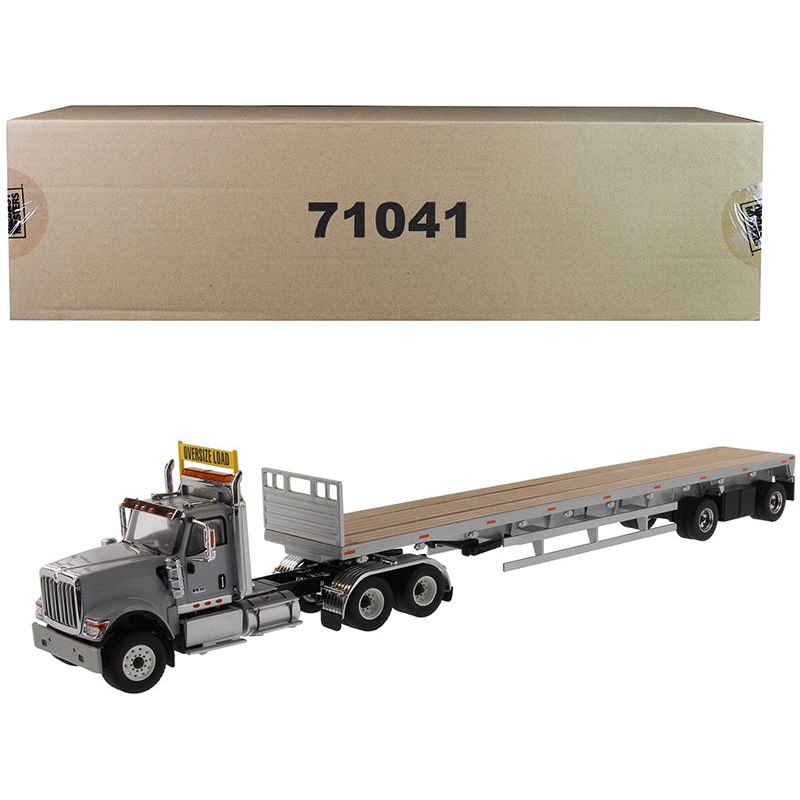 International HX520 Tandem Tractor Light Gray with 53′ Flat Bed Trailer “Transport Series” 1/50 Diecast Model by Diecast Masters
