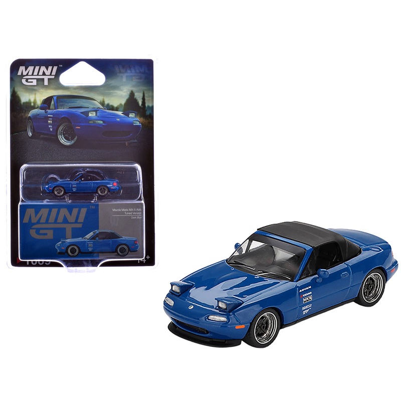 Mazda Miata MX-5 (NA) Tuned Version RHD (Right Hand Drive) Dark Blue with Black Soft Top Limited Edition 1/64 Diecast Model Car by Mini GT