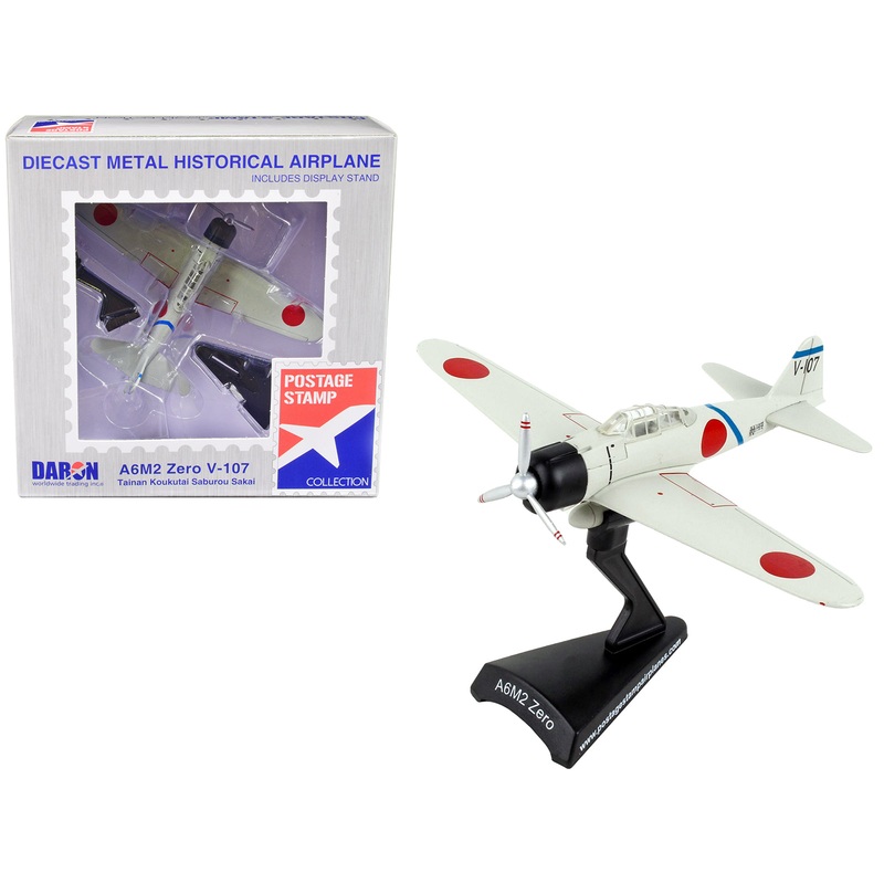Mitsubishi A6M2 Zero Fighter Aircraft V-107 “Tainan Koukutai – Saburou Sakai” Imperial Japanese Navy 1/97 Diecast Model Airplane by Postage Stamp