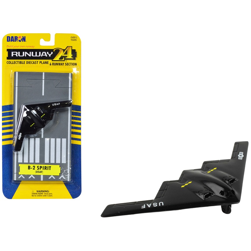 Northrop Grumman B-2 Spirit Stealth Aircraft Black “United States Air Force” with Runway Section Diecast Model Airplane by Runway24