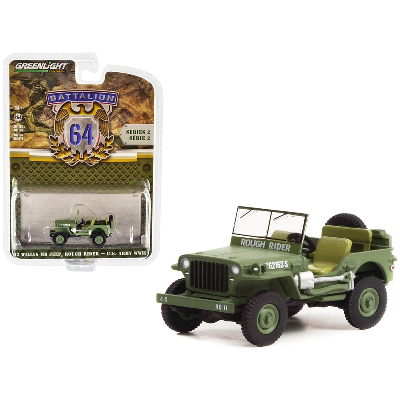 1942 Willys MB Jeep #20362162-S Green “U.S. Army World War II – Rough Rider” “Battalion 64” Release 2 1/64 Diecast Model Car by Greenlight