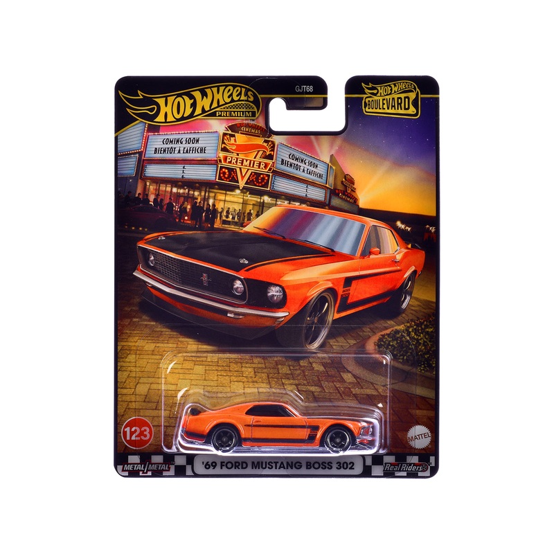 1969 Ford Mustang Boss 302 Orange with Black Stripes and Hood “Boulevard” Series Diecast Model Car by Hot Wheels