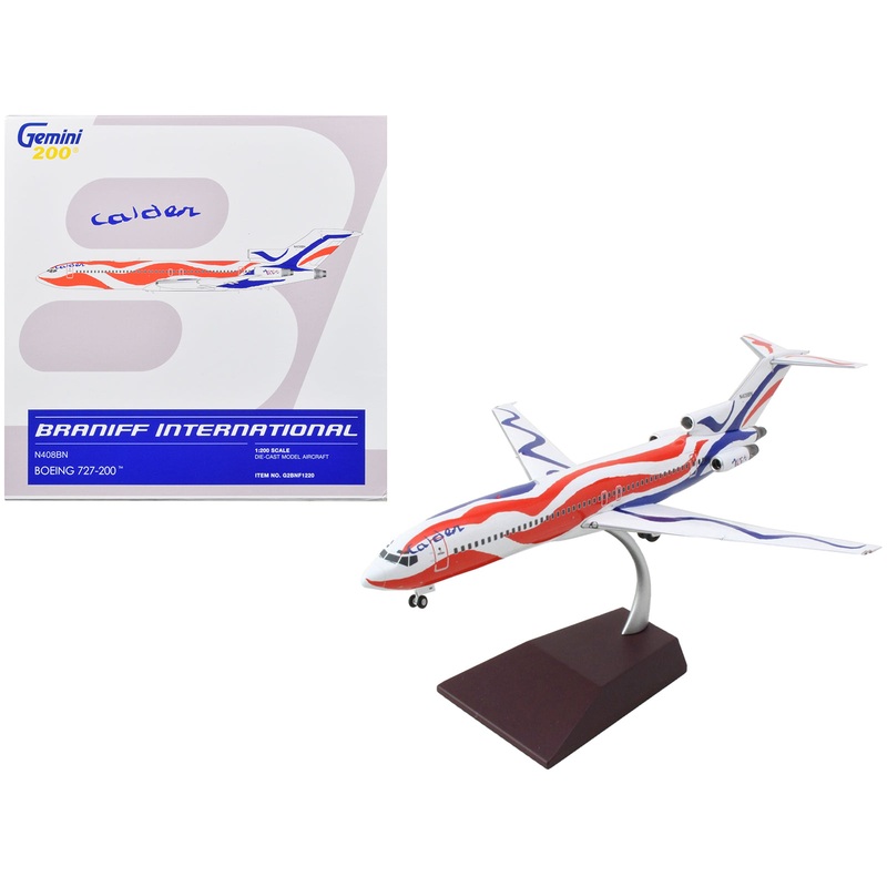 Boeing 727-200 Commercial Aircraft “Braniff International Airways – Calder Bicentennial Livery” White with Red and Blue Stripes “Gemini 200” Series 1/200 Diecast Model Airplane by GeminiJets