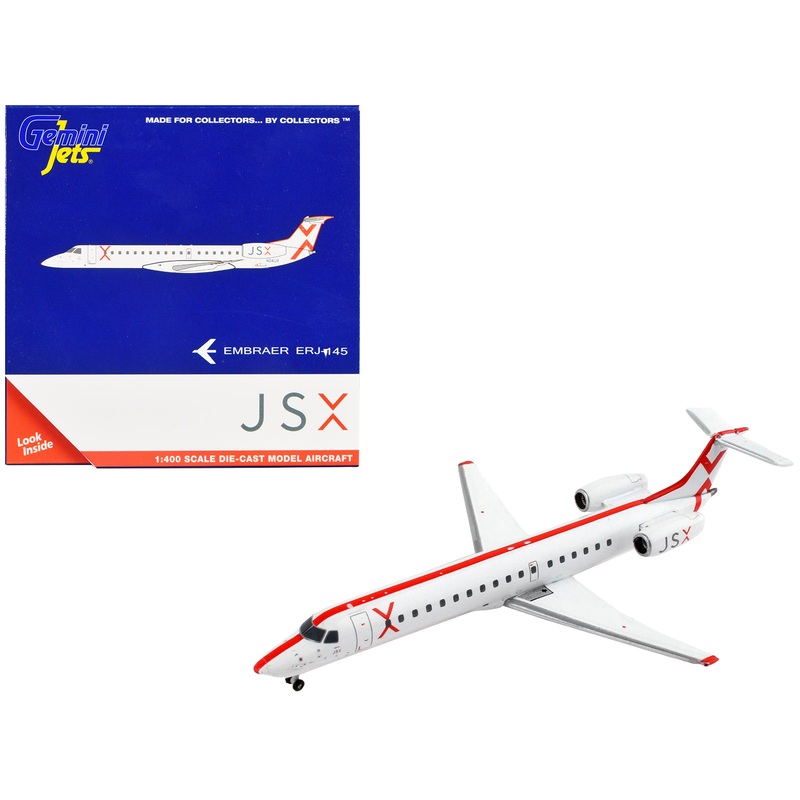 Embraer ERJ-145 Commercial Aircraft “JetSuiteX” White with Red Stripes 1/400 Diecast Model Airplane by GeminiJets