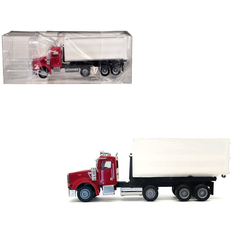 Peterbilt 367 Roll-Off Dump Truck Red with White Box 1/87 (HO) Plastic Model Car by Promotex