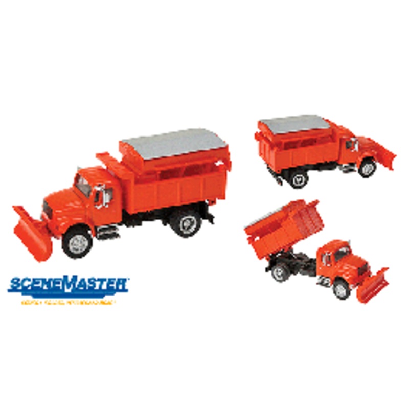 Walthers #949-11793 International 4900 Truck – Assembled — Dump Truck w/Snowplow & Salt Spreader (orange)