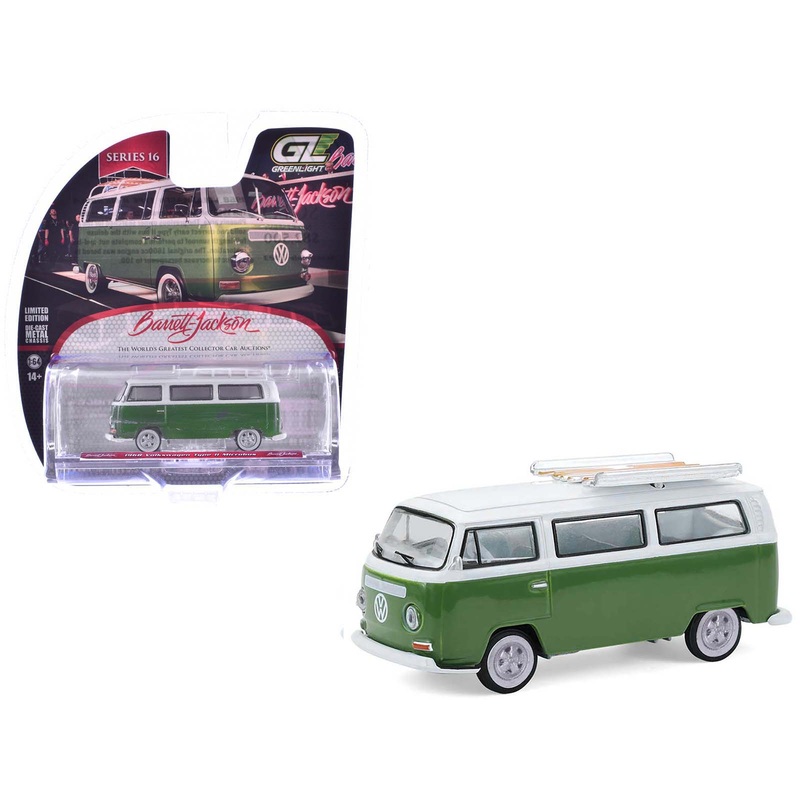 1968 Volkswagen Type II Microbus Green and White “Barrett-Jackson” Series 16 1/64 Diecast Model Car by Greenlight