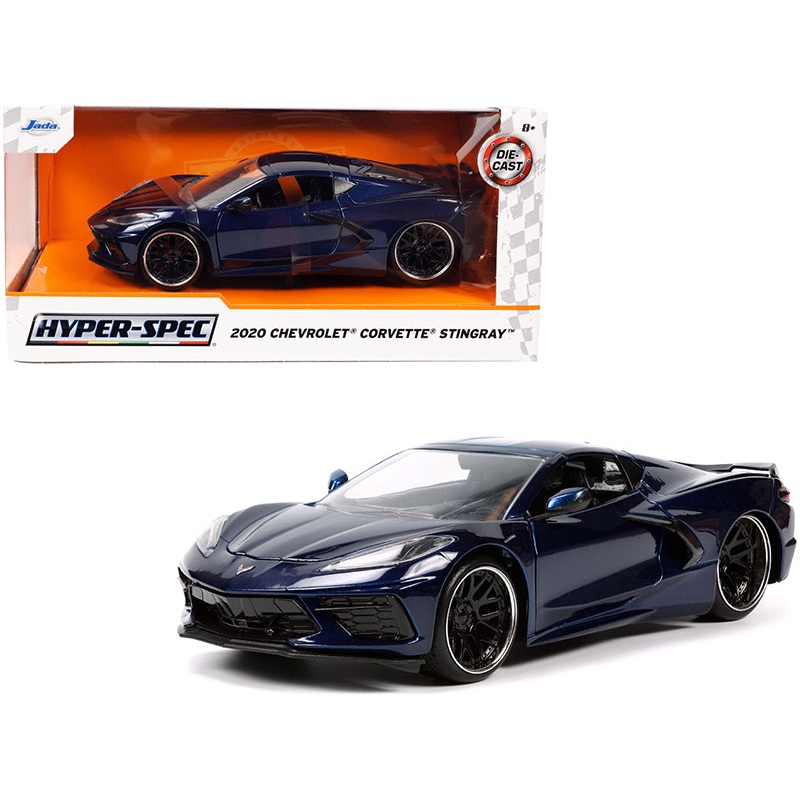 2020 Chevrolet Corvette Stingray C8 Dark Blue Metallic “Hyper-Spec” Series 1/24 Diecast Model Car by Jada