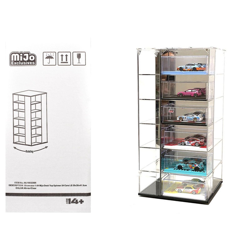 Showcase Large 24 Car Display Desktop Spinner with Mirror Back “Mijo Exclusives” for 1/64 Scale Models