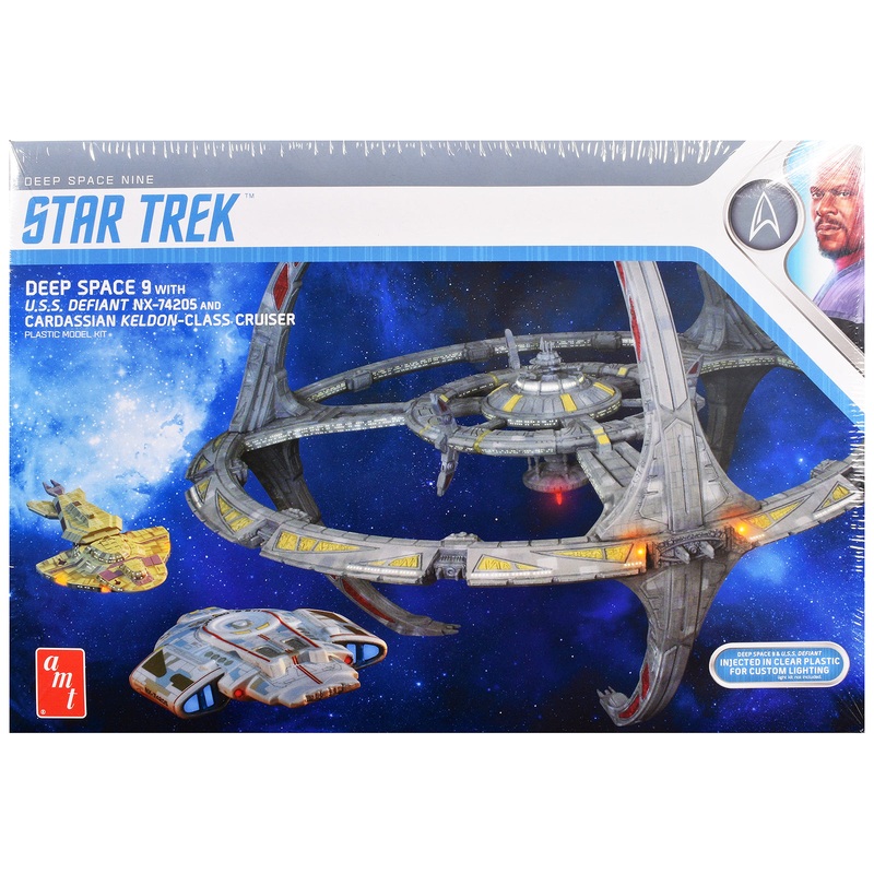 Skill 2 Model Kit Deep Space 9 Space Station with USS Defiant NX-74205 Space Ship and Cadassian Keldon-Class Cruiser “Star Trek: Deep Space Nine” (1993-1999) TV Series 1/3300 Scale Model by AMT