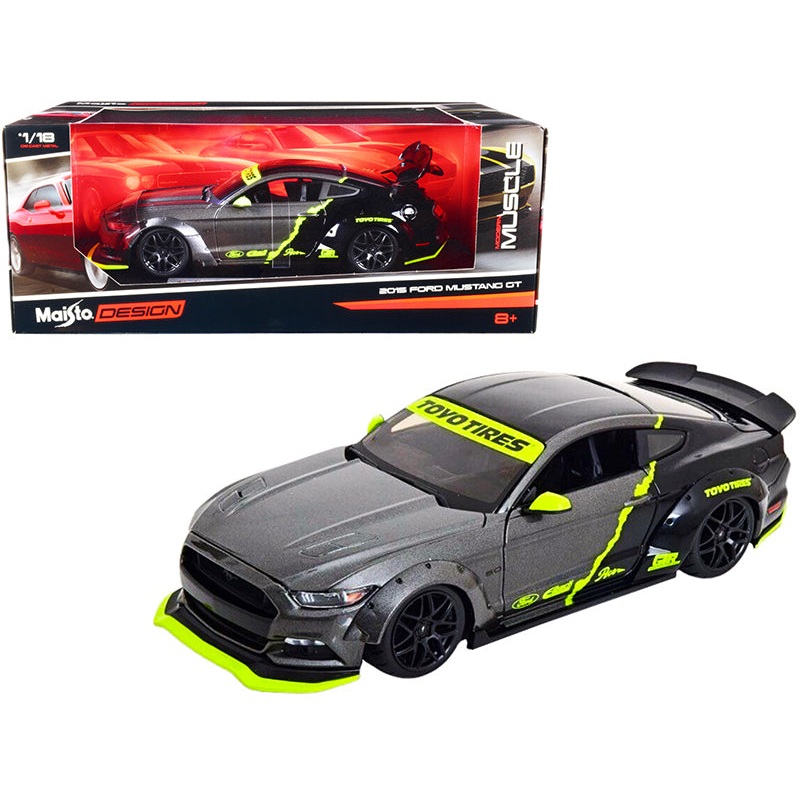 2015 Ford Mustang GT 5.0 Gray Metallic and Black with Graphics “Modern Muscle” Series 1/18 Diecast Model Car by Maisto