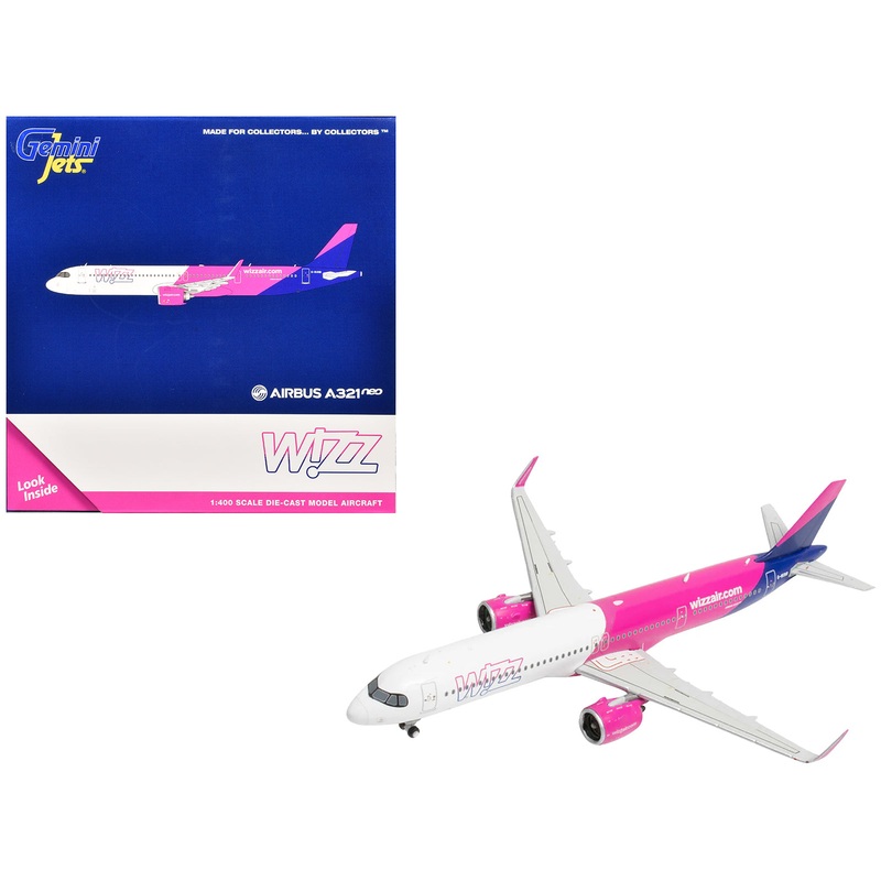 Airbus A321neo Commercial Aircraft “Wizz Air UK” (G-WUNB) White and Pink with Purple Tail 1/400 Diecast Model Airplane by GeminiJets